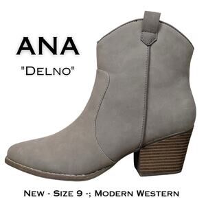 Ana Delno Ankle Booties 9 Taupe Beige Faux Suede Western Modern Cowgirl NEW